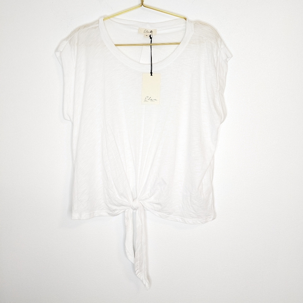 NWT Elan Medium White Tie Front Scoop Neck Pullover Cropped Top